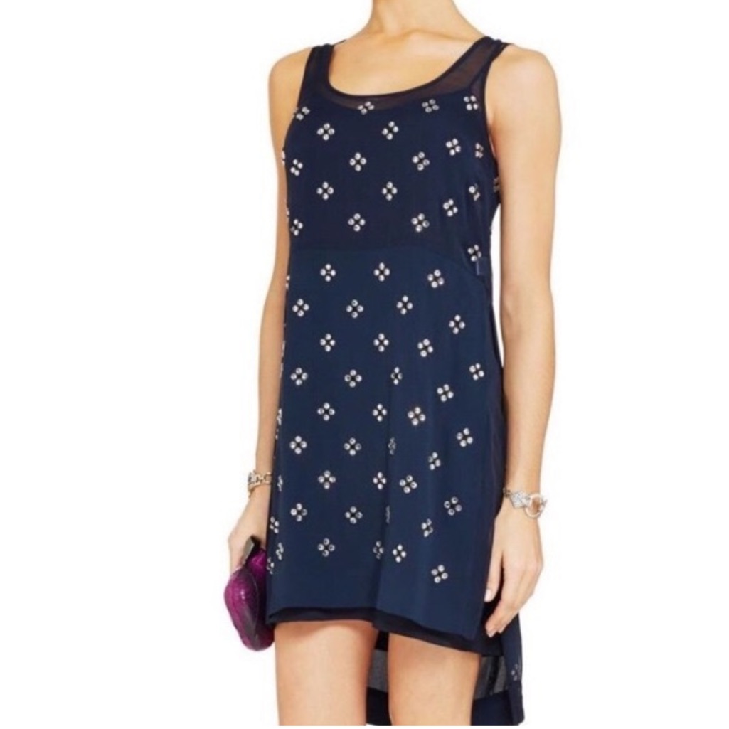 Diane Von Furstenberg Navy Blue ‘Abrielle’ Crystal Embellished Dress Sz 10 $448